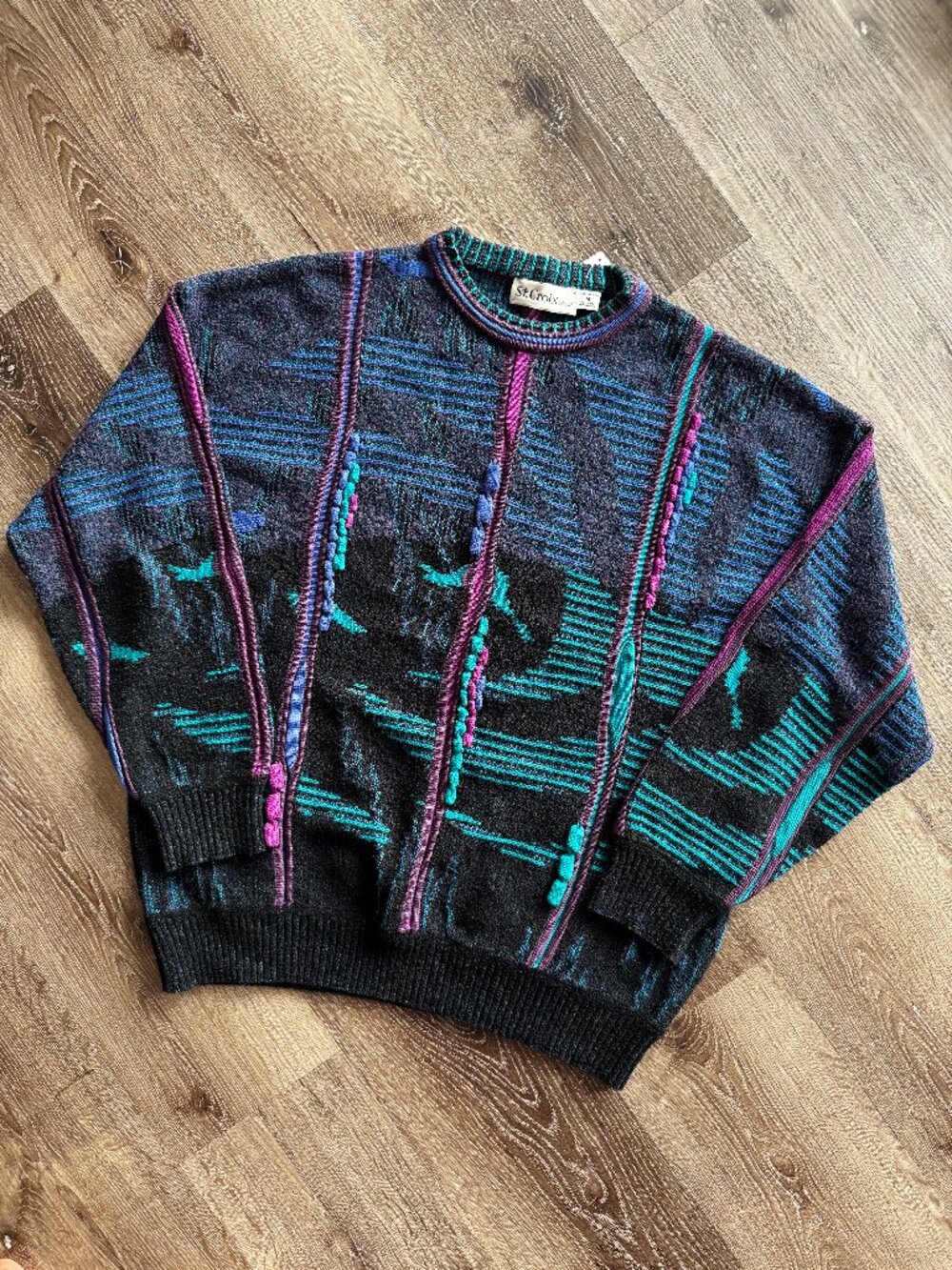 Vintage 90s St. Croix 3D Textured Wool Knit Sweater | Coogi Style Hip Hop M
